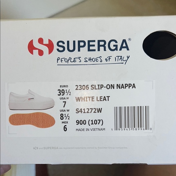 Superga White Slip-On Napa Leather Sneakers 8.5 NEW in box - Picture 5 of 7